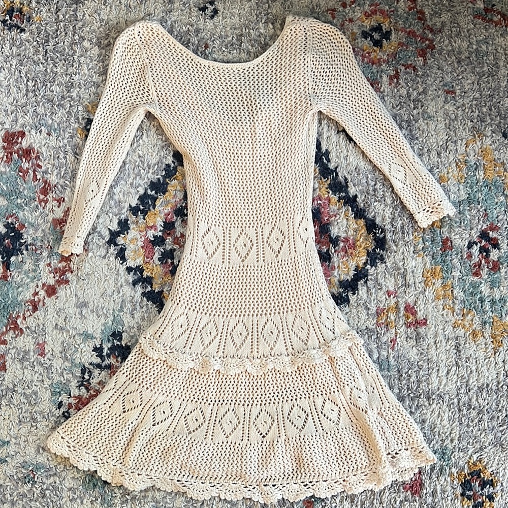Crocheted / Lined Cream Dress Size M
